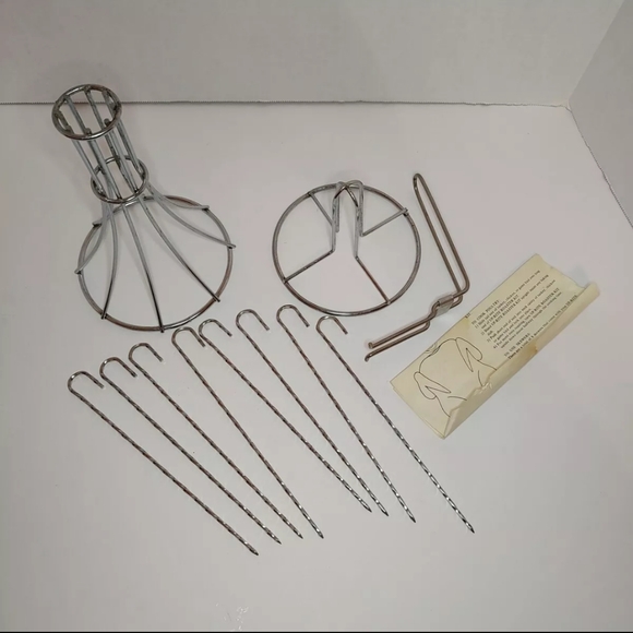 Kmart "The Gourmet Up-Rite Roaster Kit" VTG Steel Top & Bottom Rack & Skewers - Picture 13 of 13